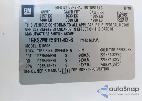 2011 GMC Yukon Xl 1500 Denali from USA, damaged, VIN 1GKS2MEF5BR196298